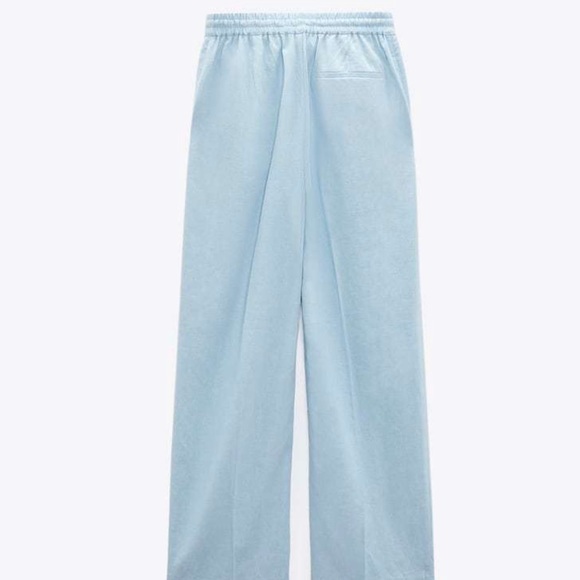 SOLD OUT!! ZARA LINEN BLEND WIDE LEG PANTS LIGHT BLUE XL 𩵠- Picture 2 of 5